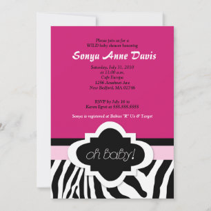 Posh "Oh Baby" Zebra Stripe 5x7 Baby Shower Invite