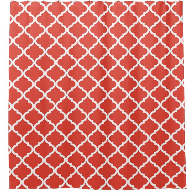 Posh Orange Red Moraccan Quatrefoil Pattern Shower Curtain (Front)