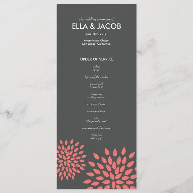 Posh Petals | Coral | Ceremony Program Programme (Front)