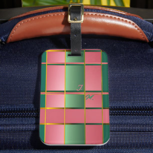 Posh Pink and Green Colour Block Monogram Luggage Tag