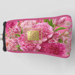 Posh Pink and Green Floral Monogram Golf Head Cover