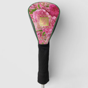 Posh Pink and Green Floral Monogram Golf Head Cover