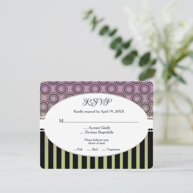 Posh Pink and Green Wedding RSVP Card (Standing Front)