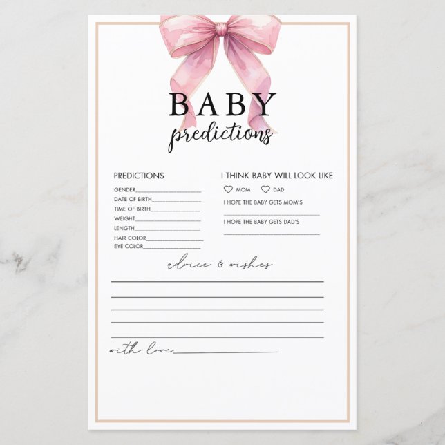 Posh Pink Coquette Bow Baby Predictions Advice (Front)