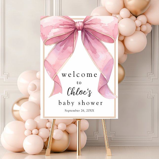 Posh Pink Coquette Bow Baby Shower Welcome Poster (Creator Uploaded)