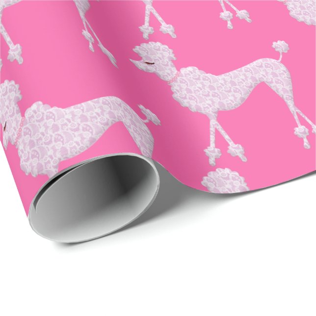 Posh Pink Poodle Pattern Wrapping Paper (Roll Corner)