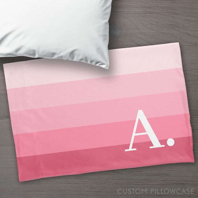 Posh Pink Retro Stripes Gradient - Huge Monogram Pillowcase (Custom Pillowcase)