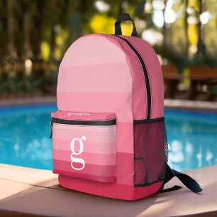 Posh Pink Retro Stripes Gradient - Huge Monogram Printed Backpack