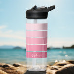 Posh Pink Retro Stripes Gradient - Script Name Water Bottle<br><div class="desc">A stylish pink gradient stripe design in shades of pinks a blush rose - For advanced users, you can click on the edit/customise button and change the colours of the lines. At the bottom, an optional place for your name in a handwriting script - makes a personal gift or a...</div>