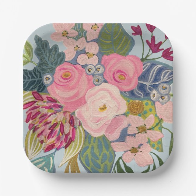 Posh Pink Roses Paper Plate (Front)