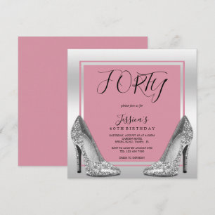 Posh Pink & Silver Stilettos 40th Birthday Invitation