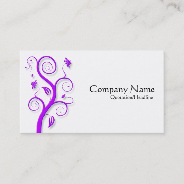 Posh Plant (Shadowed) - Purple on White Business Card (Front)