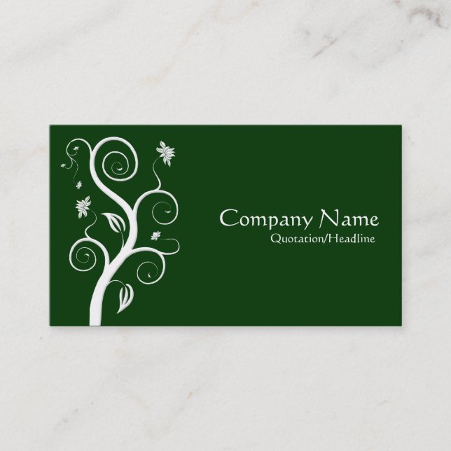 Posh Plant - White on Dark Green 003300 Business Card (Front)