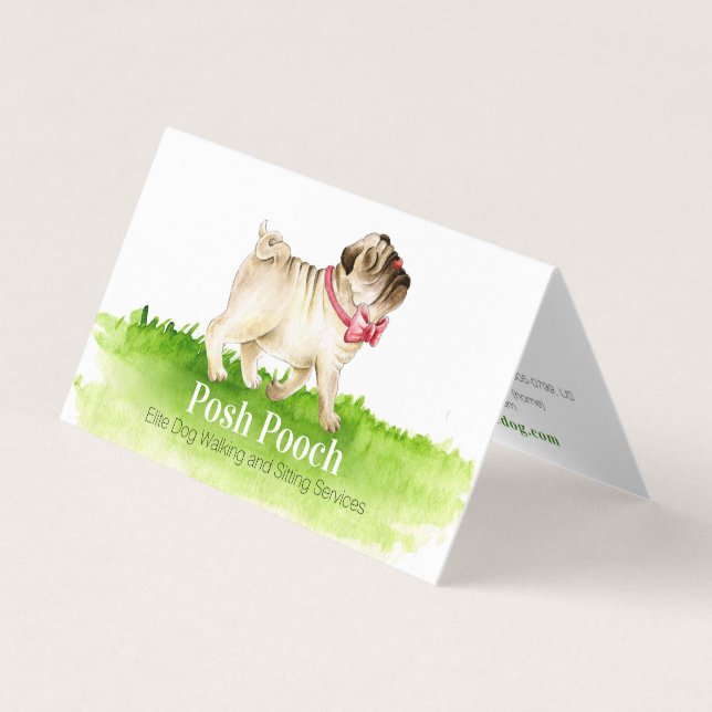 Posh pooch cute pug dog walking services business business card (Front)