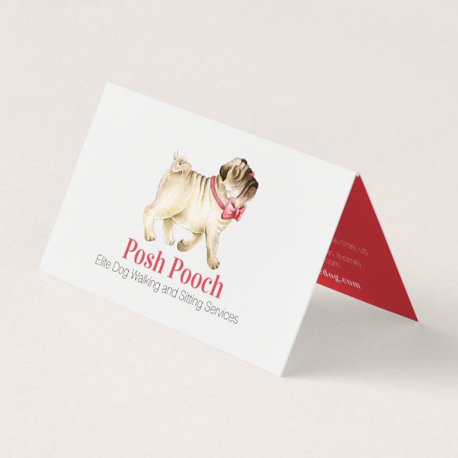 Posh pooch cute pug dog walking services business card (Front)