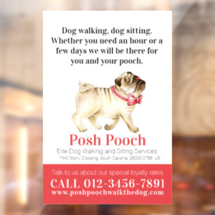Posh pooch cute pug dog walking services window cling