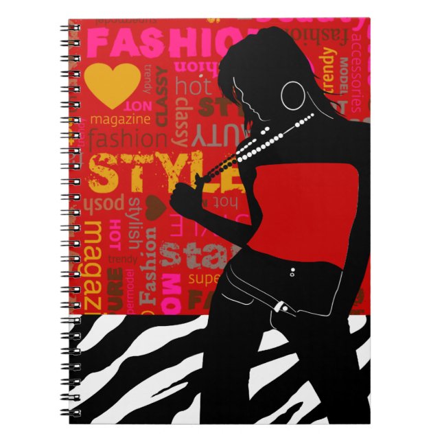 Posh Popp Fashion Zebra red|hot pink|gold Notebook (Front)