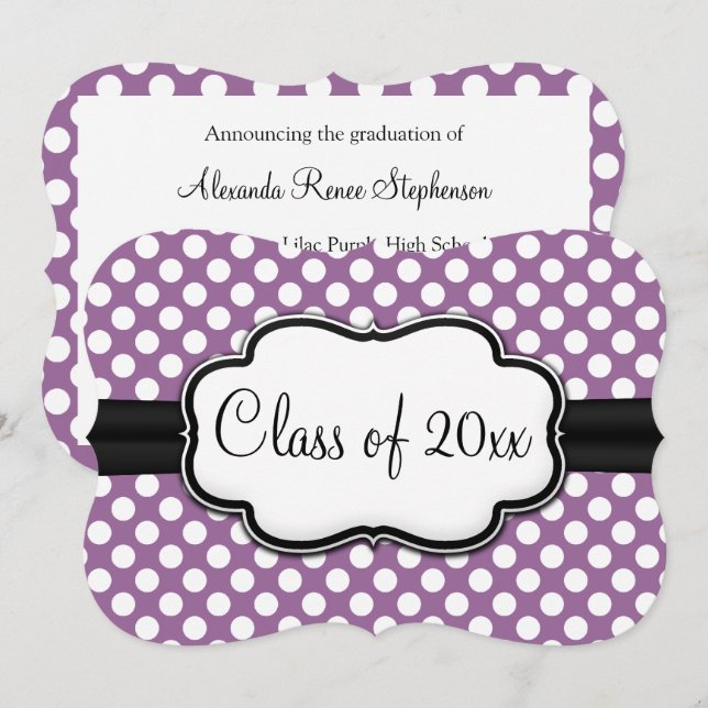 Posh Purple Polka Dot Graduation Invitation (Front/Back)