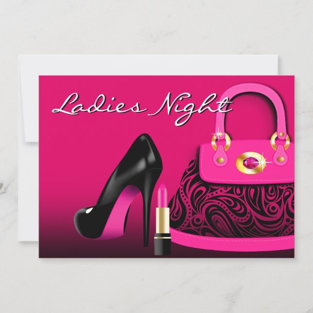 Posh Purse High Heels and Lipstick Ladies Night Invitation (Front)