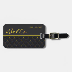 Posh Quilted Black & Gold Stitch Luggage Tag