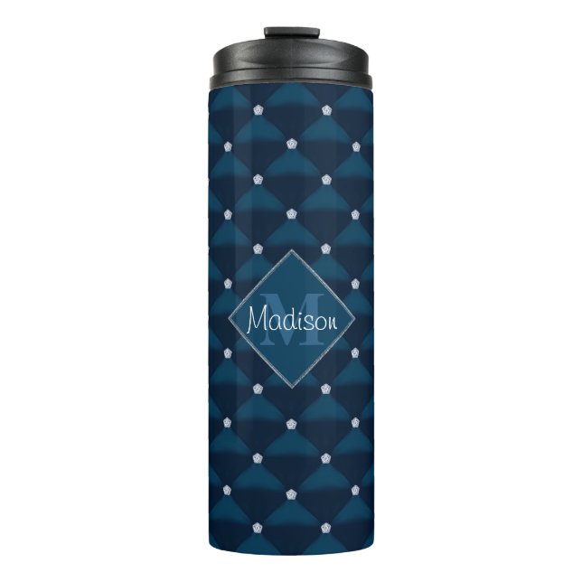 Posh Quilted Navy & Bling Thermal Tumbler (Front)