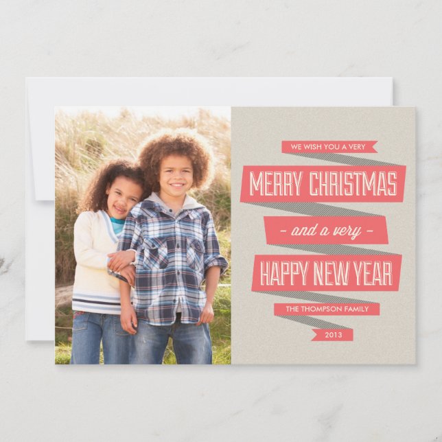 Posh Ribbon Holiday Photo Cards (Front)