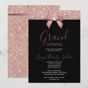 Posh Rose Gold Jewel Bow Grand Opening Invitation