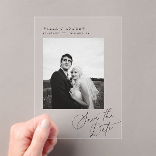 Posh Script Save The Date Photo Minimal Card  Acrylic Invitations