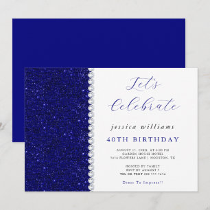 Posh Sequins & Diamonds Navy Birthday Invitation