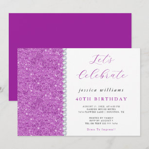 Posh Sequins & Diamonds Purple Birthday  Invitation