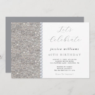 Posh Sequins & Diamonds Silver Birthday  Invitation