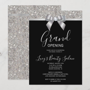 Posh Silver & Black Jewel Bow Grand Opening Invitation