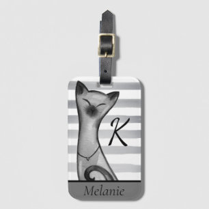 Posh Snooty Cat Striped Personalised Luggage Tag