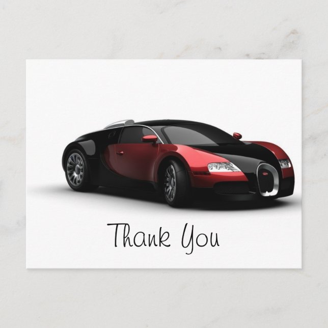 Posh Sports Car Wedding Thank You Postcard (Front)