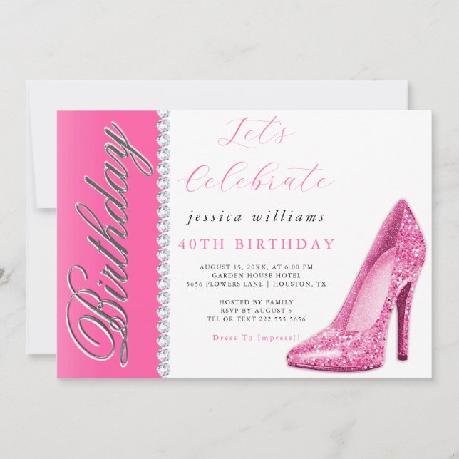 Posh Stiletto & Diamonds Pink Birthday  Invitation (Front)