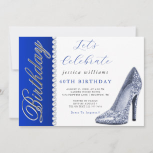 Posh Stiletto & Diamonds Royal Blue Birthday  Invitation