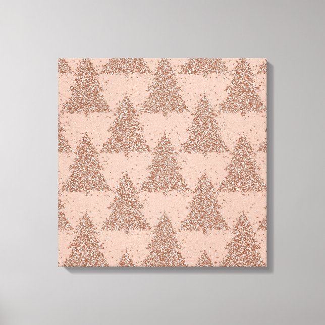 Posh Tree Pattern | Glam Rose Gold Blush Christmas Canvas Print (Front)