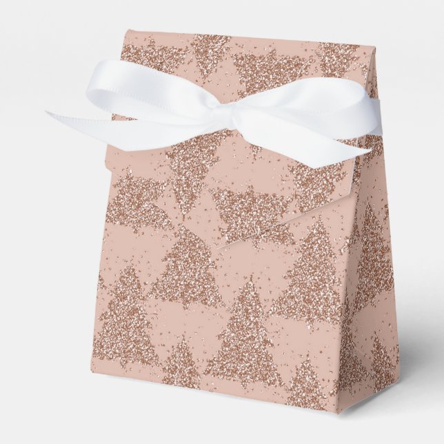 Posh Tree Pattern | Glam Rose Gold Blush Christmas Favour Box (Front Side)