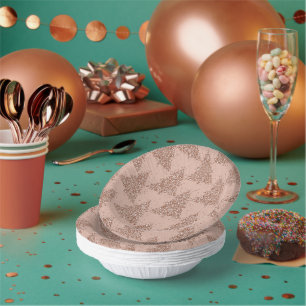 Posh Tree Pattern Glam Rose Gold Blush Christmas Paper Plate