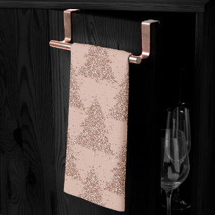 Posh Tree Pattern Glam Rose Gold Blush Christmas Tea Towel