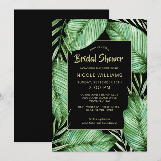 Posh Tropical Vibe Bridal Shower Invitation (Front/Back)