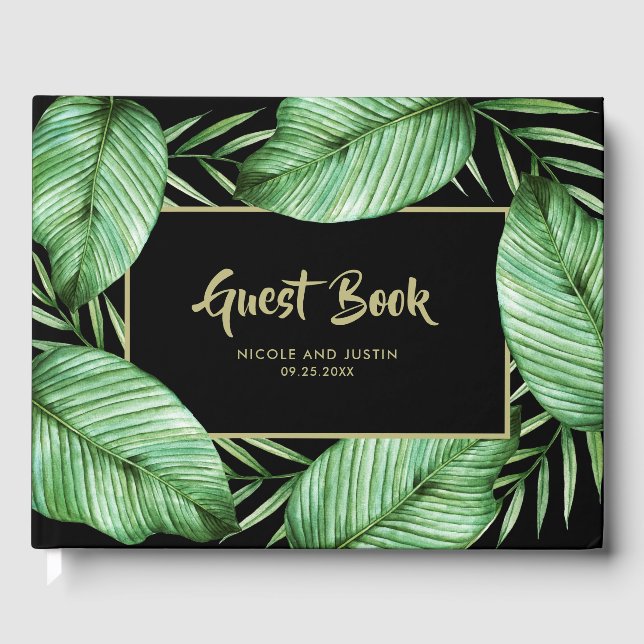 Posh Tropical Vibe Wedding Guest Book (Front)