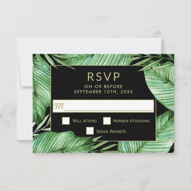 Posh Tropical Vibe Wedding RSVP Card (Front)