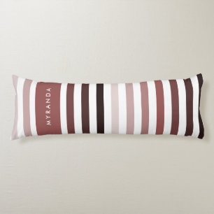 Posh Variegated Stripes With Name in Marsala Brown Body Cushion