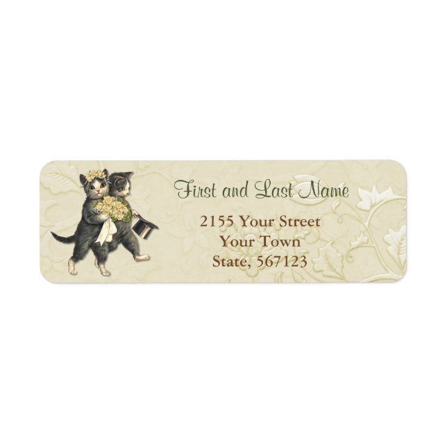 Posh Wedding Cats Ivory Floral Address Label (Front)