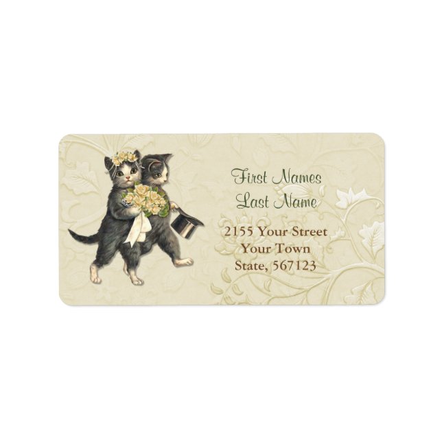 Posh Wedding Cats Ivory Floral Address Label (Front)