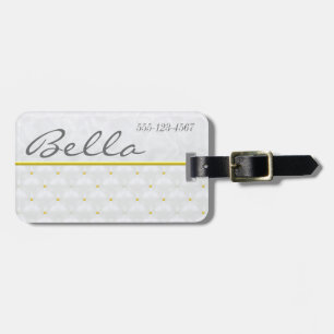 Posh White Satin & Gold Luggage Tag