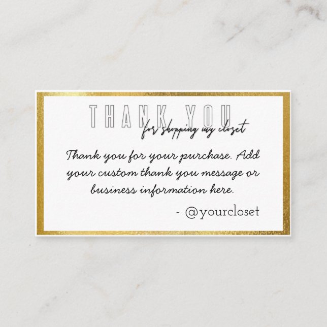 Poshmark gold border thank you card (Front)