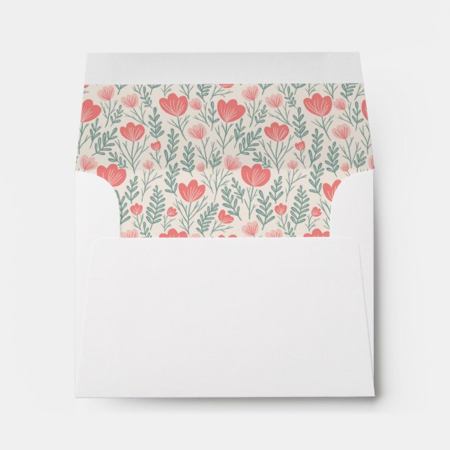 Posies Pattern Pink Green Floral Chic Custom Envelope (Back (Bottom))