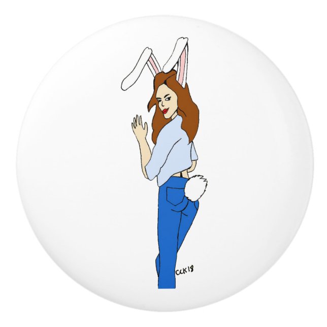 posing bunnygirl ceramic knob (Front)